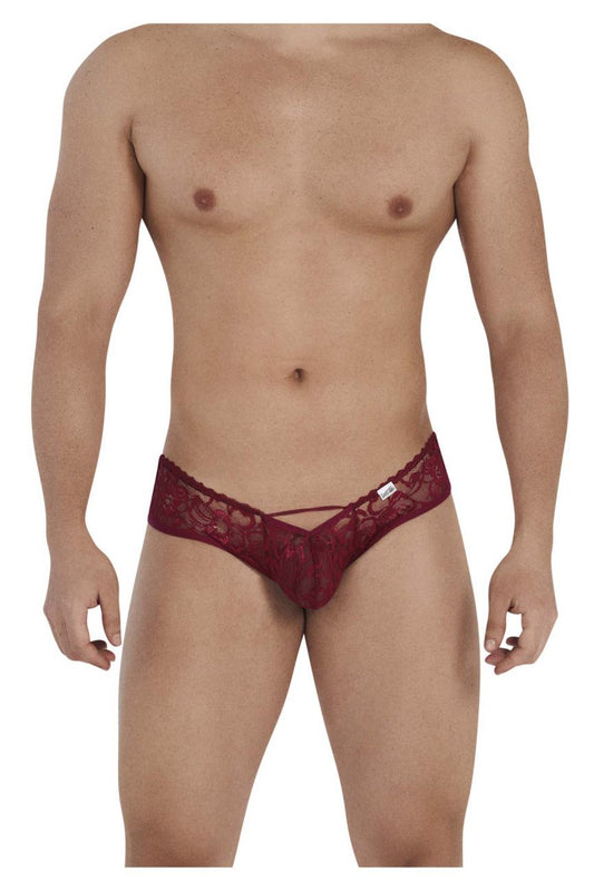 CandyMan 99535 Men's Underwear Bow & Lace Jockstrap Color Burgundy