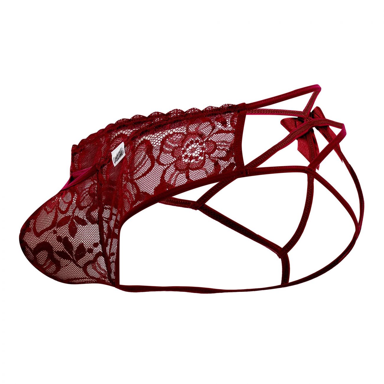 CandyMan 99535 Men's Underwear Bow & Lace Jockstrap Color Burgundy