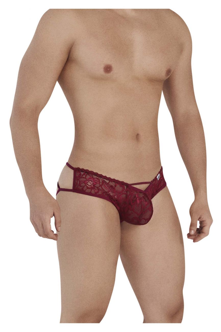 CandyMan 99535 Men's Underwear Bow & Lace Jockstrap Color Burgundy