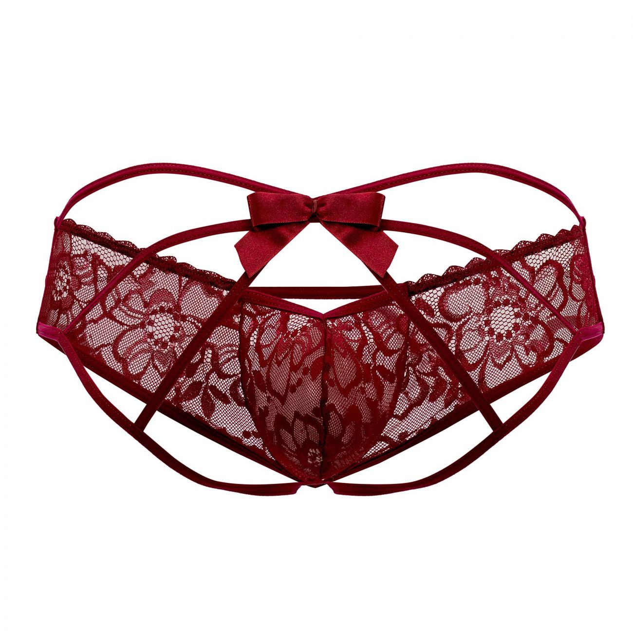 CandyMan 99535 Men's Underwear Bow & Lace Jockstrap Color Burgundy