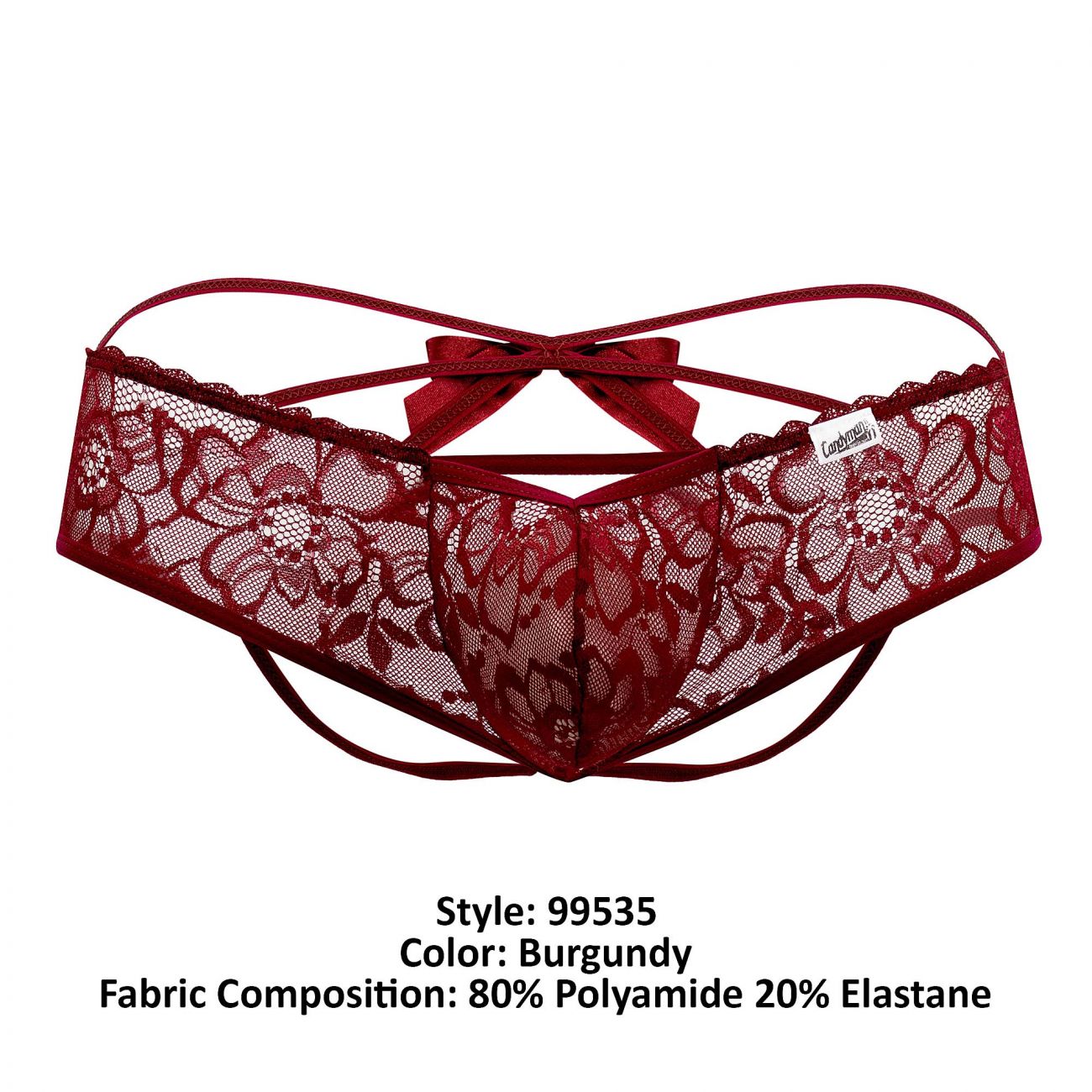 CandyMan 99535 Men's Underwear Bow & Lace Jockstrap Color Burgundy
