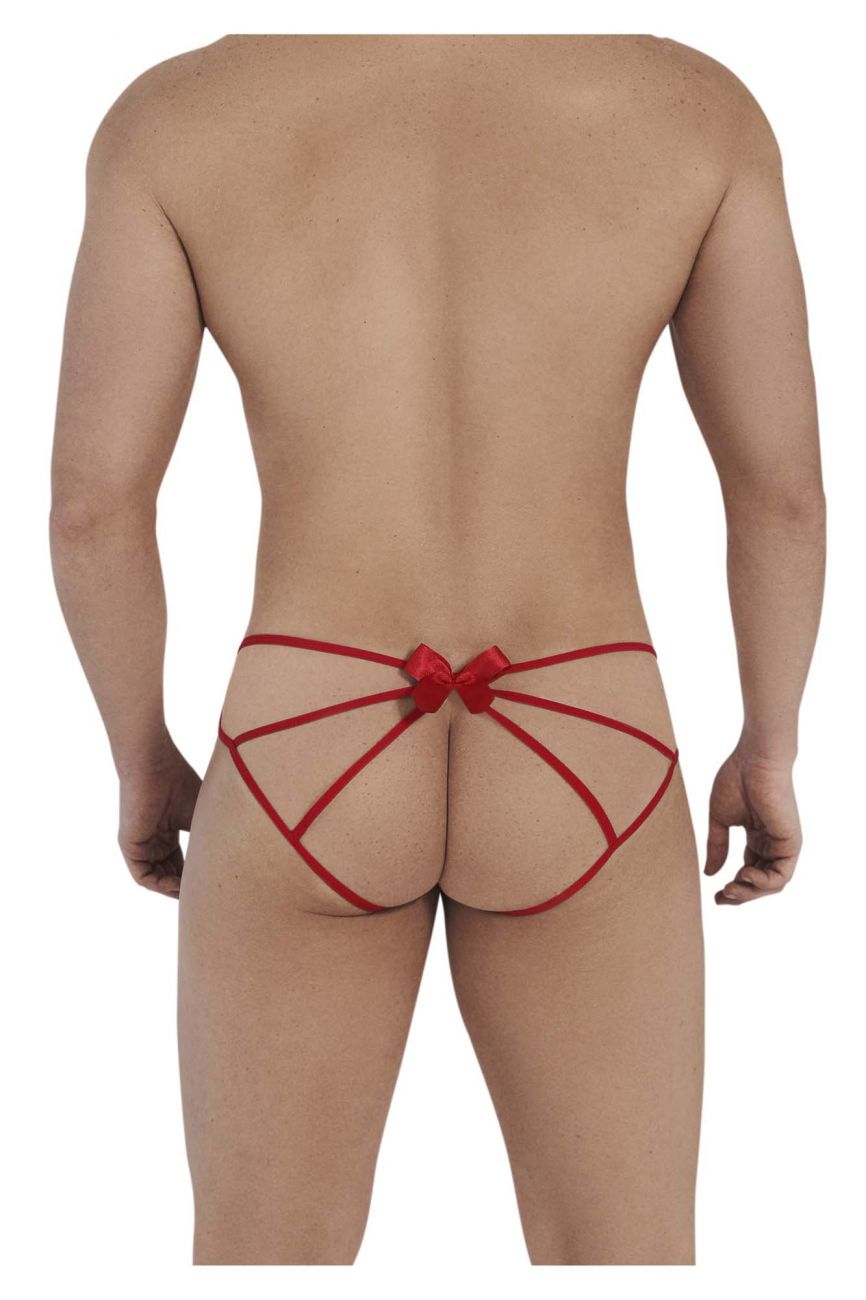 CandyMan 99535 Men's Underwear Bow & Lace Jockstrap Color Red
