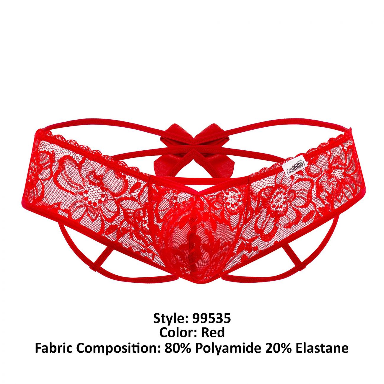 CandyMan 99535 Men's Underwear Bow & Lace Jockstrap Color Red
