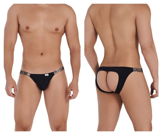 CandyMan Men's Underwear 99536X Bikini Jockstrap Color Black-Animal Print