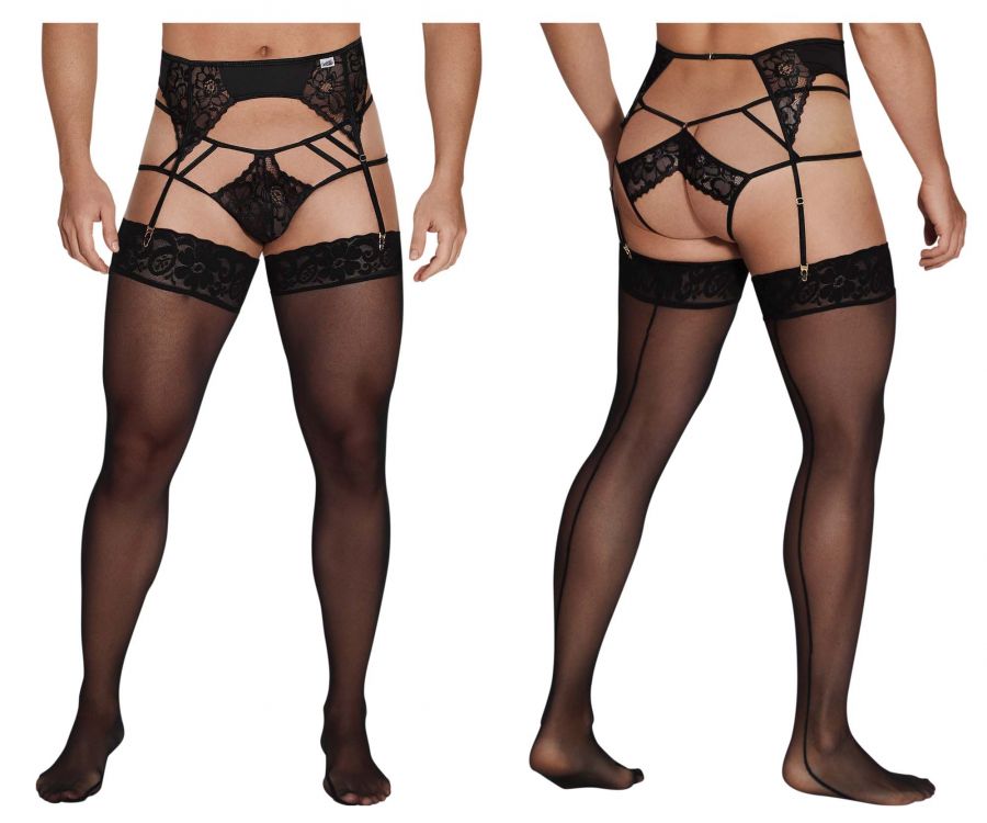 CandyMan 99550 Men's Underwear Lace Garter-Jockstrap Outfit Color Black