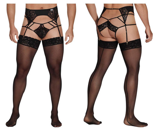 CandyMan 99550 Men's Underwear Lace Garter-Jockstrap Outfit Color Black