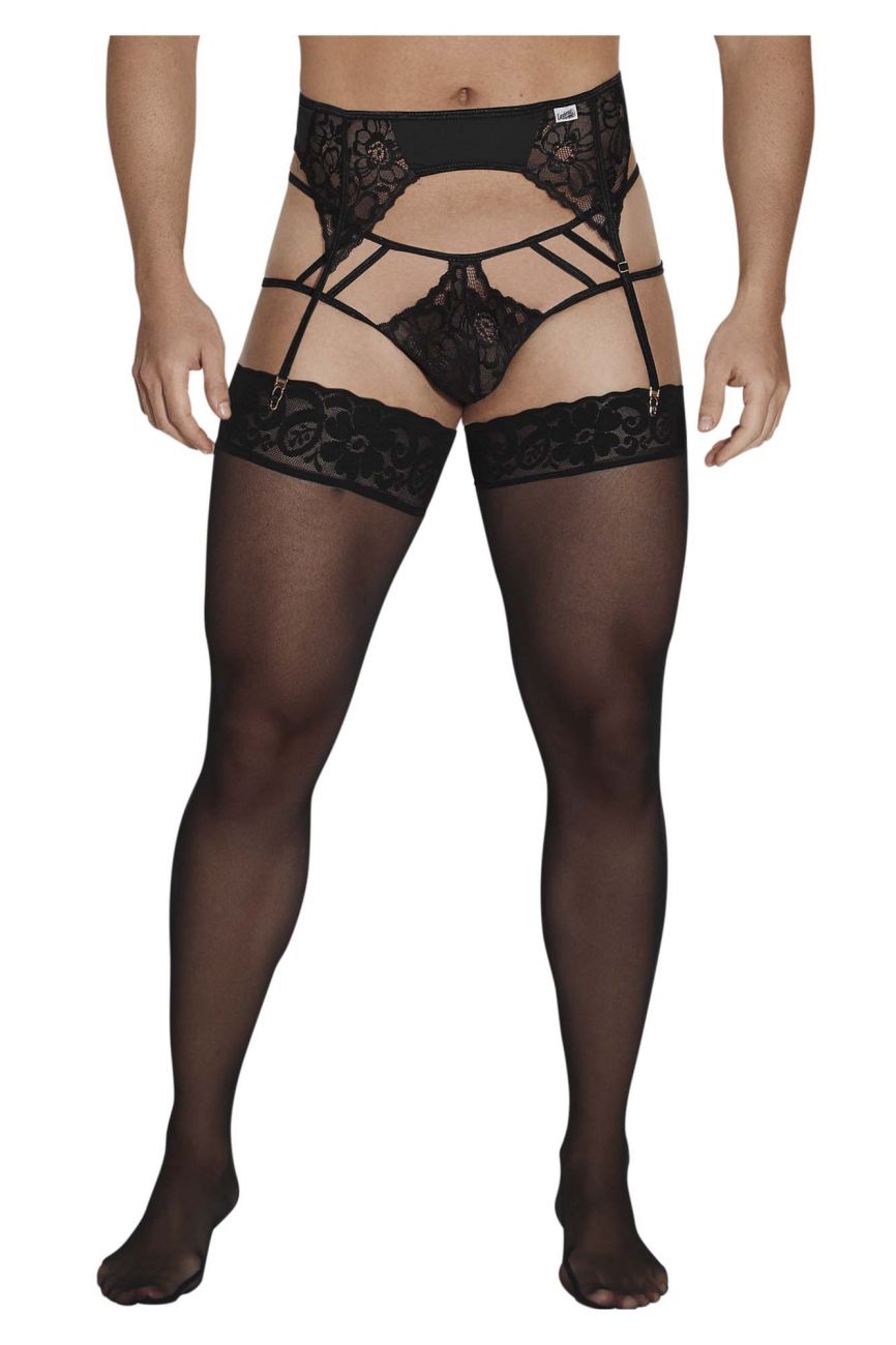 CandyMan 99550 Men's Underwear Lace Garter-Jockstrap Outfit Color Black