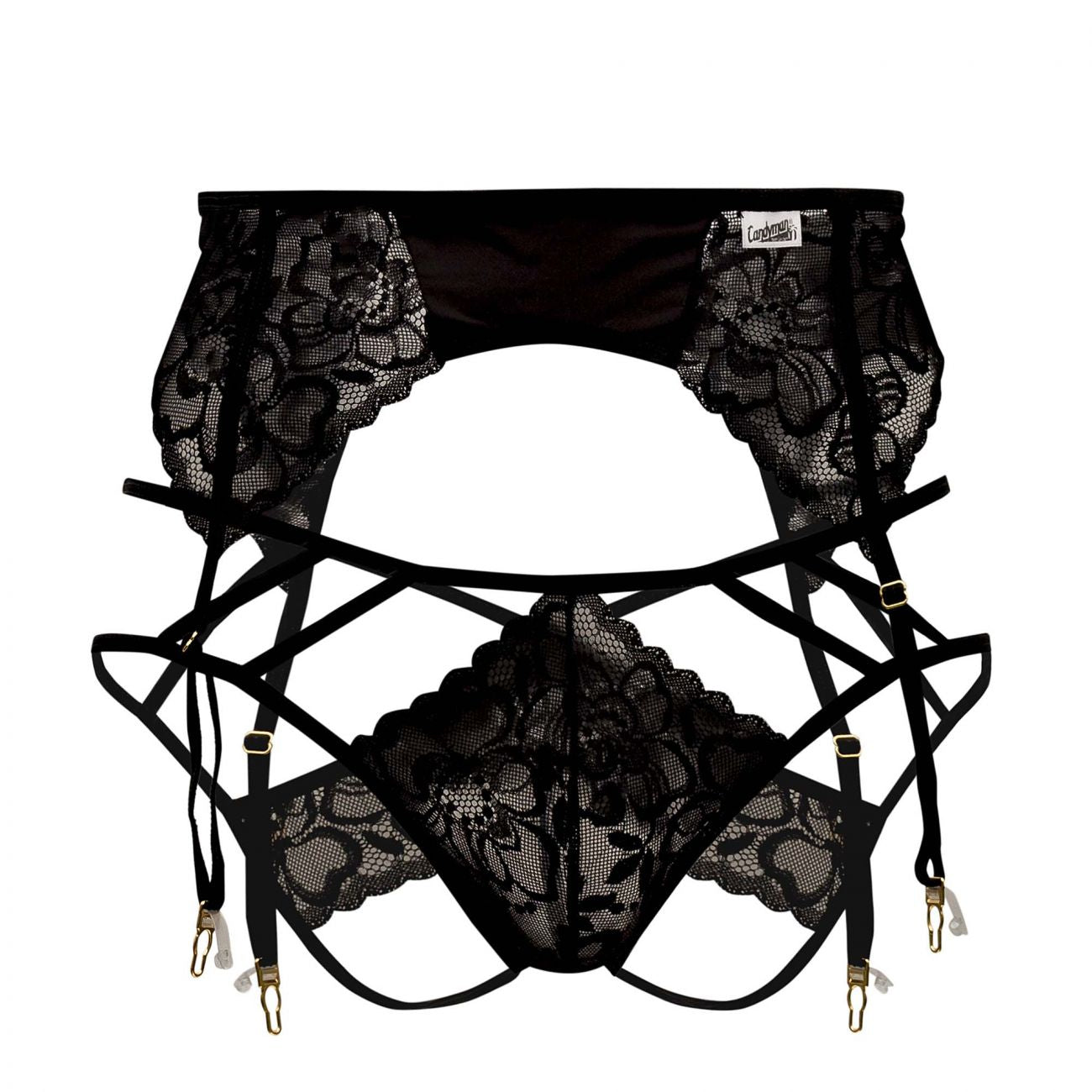 CandyMan 99550 Men's Underwear Lace Garter-Jockstrap Outfit Color Black