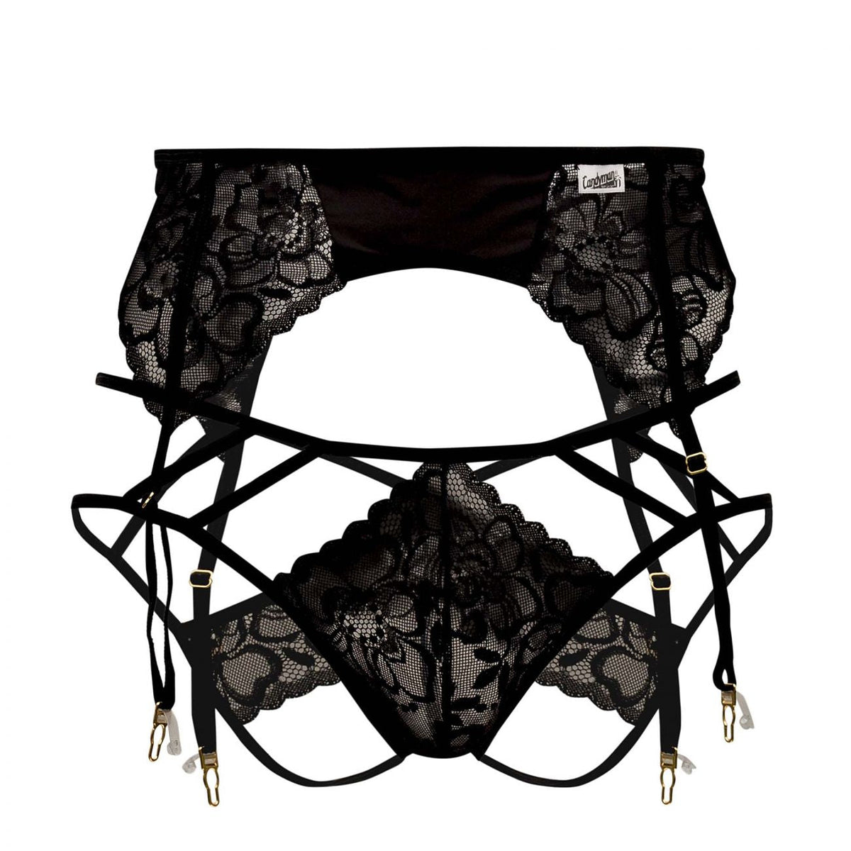 CandyMan 99550 Men's Underwear Lace Garter-Jockstrap Outfit Color Black