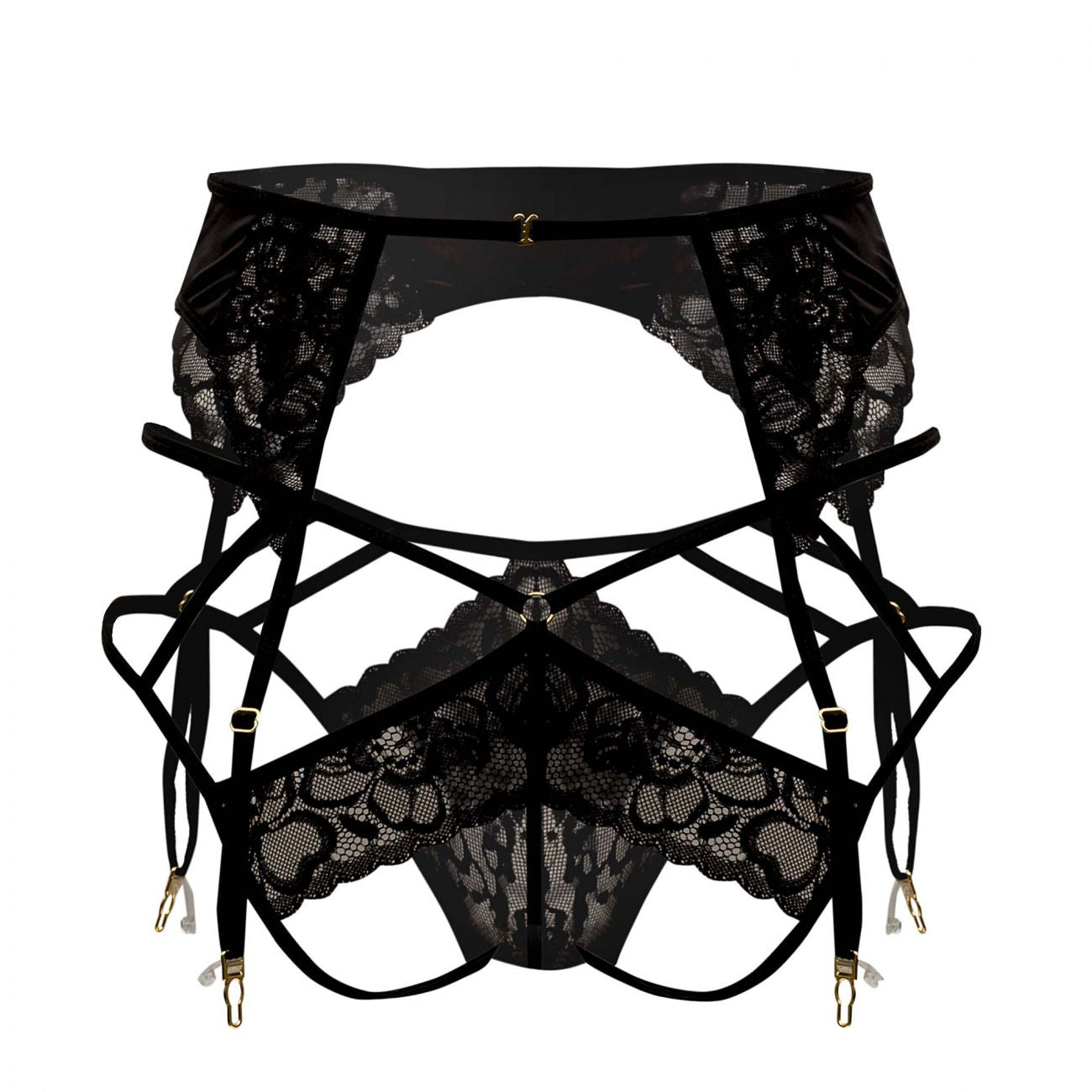 CandyMan 99550 Men's Underwear Lace Garter-Jockstrap Outfit Color Black