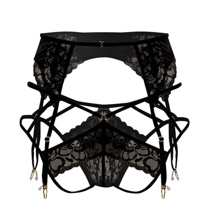CandyMan 99550 Men's Underwear Lace Garter-Jockstrap Outfit Color Black