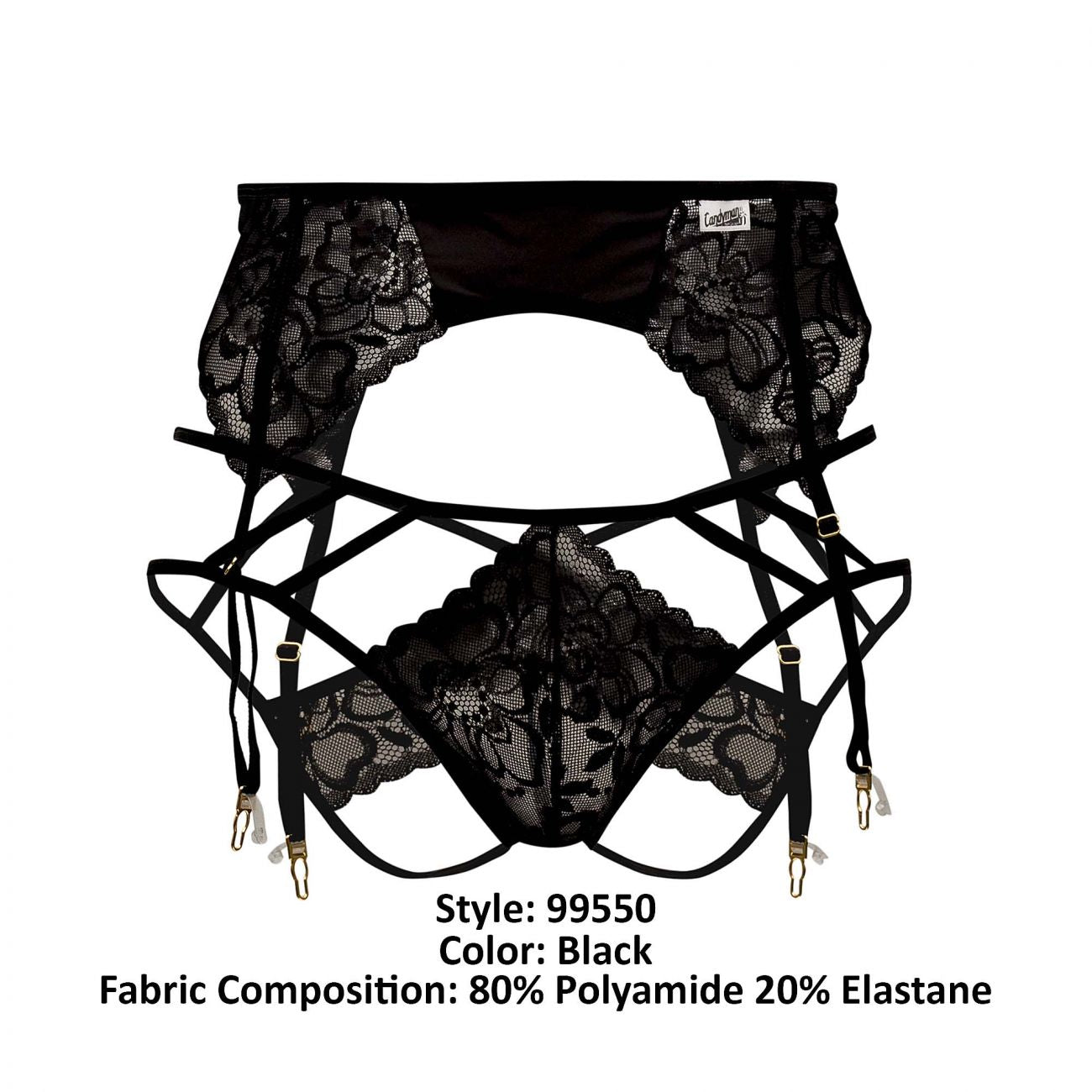 CandyMan 99550 Men's Underwear Lace Garter-Jockstrap Outfit Color Black