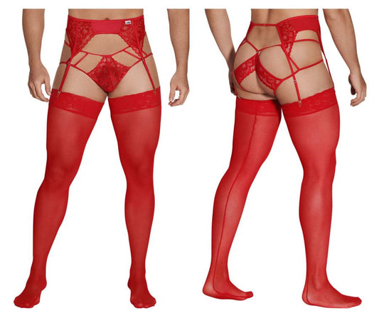 CandyMan 99550 Men's Underwear Lace Garter-Jockstrap Outfit Color Red