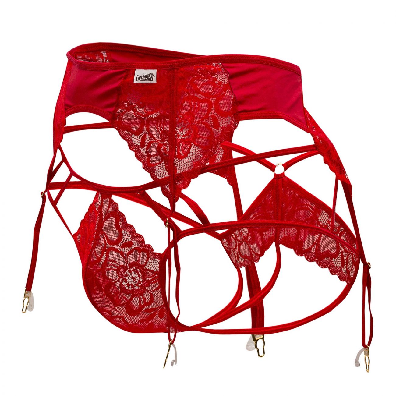 CandyMan 99550 Men's Underwear Lace Garter-Jockstrap Outfit Color Red