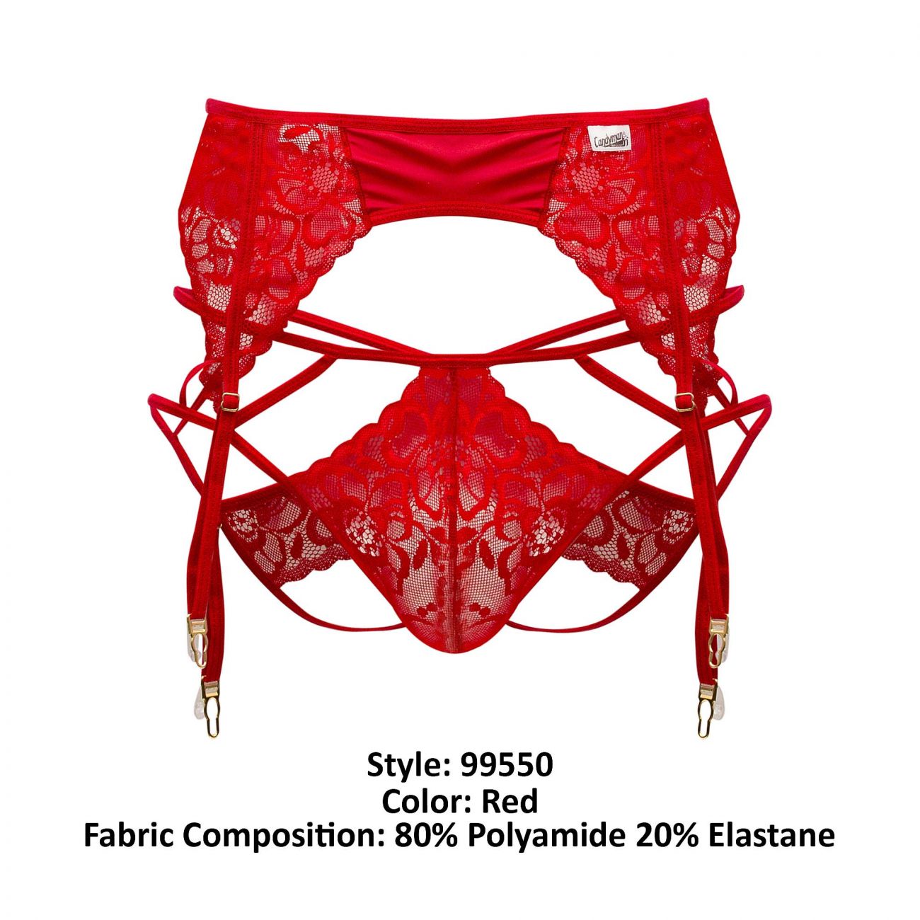 CandyMan 99550 Men's Underwear Lace Garter-Jockstrap Outfit Color Red
