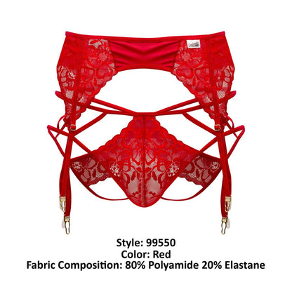 CandyMan 99550 Men's Underwear Lace Garter-Jockstrap Outfit Color Red