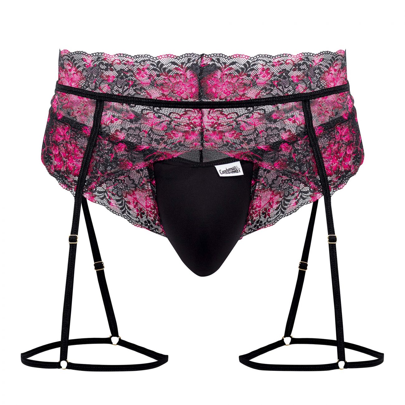 CandyMan Men's Underwear 99576X Lace Garter Thongs Color Black Print