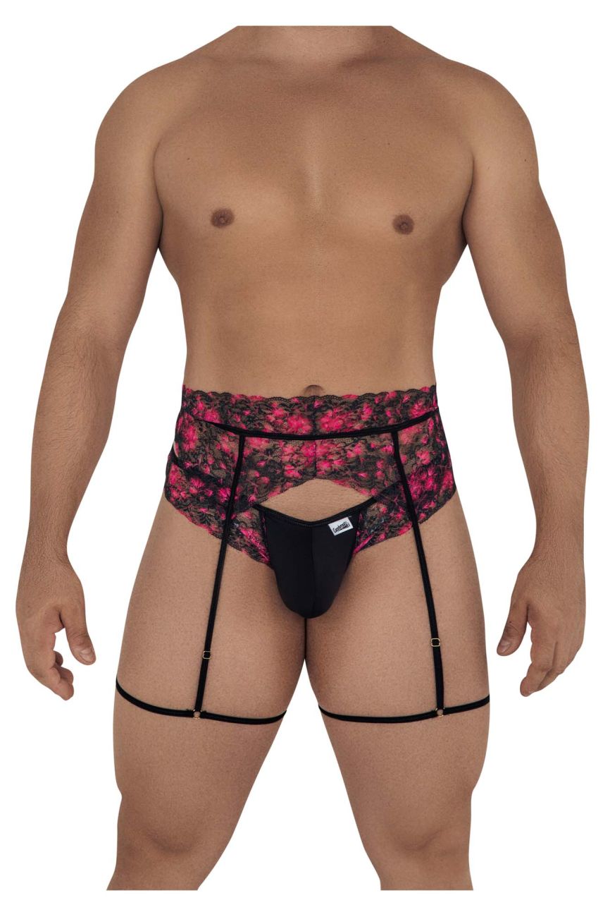 CandyMan Men's Underwear 99576X Lace Garter Thongs Color Black Print