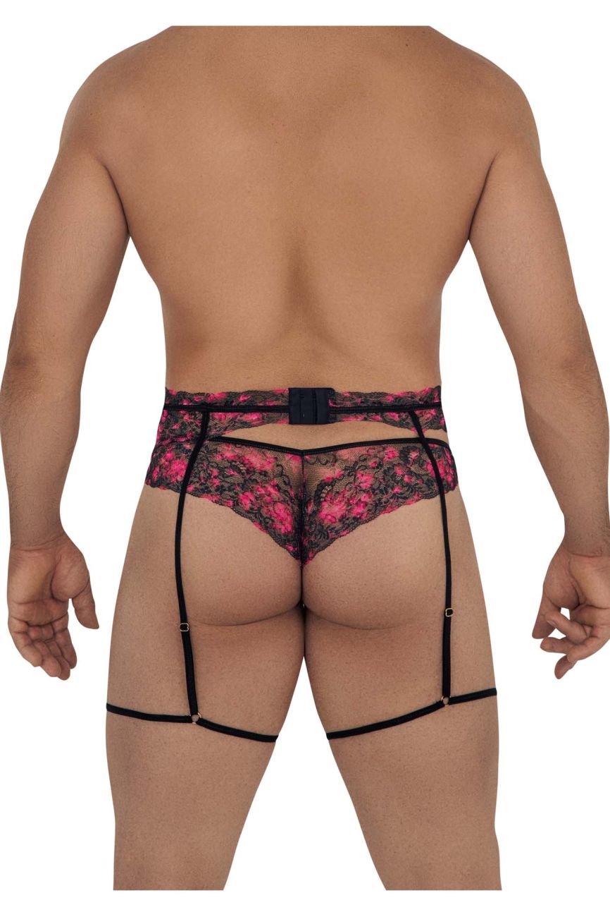 CandyMan Men's Underwear 99576X Lace Garter Thongs Color Black Print