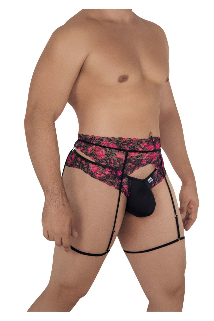 CandyMan Men's Underwear 99576X Lace Garter Thongs Color Black Print