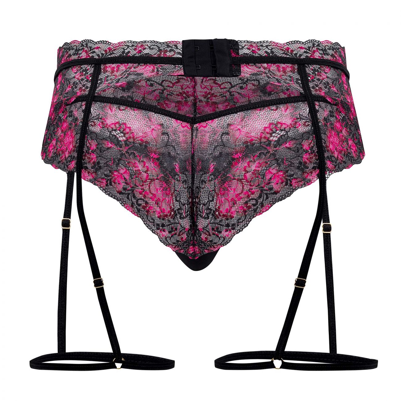 CandyMan Men's Underwear 99576X Lace Garter Thongs Color Black Print