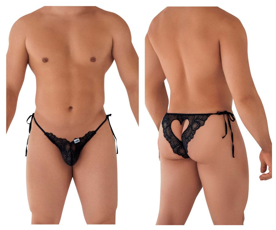 CandyMan Men's Underwear 99579 Lace Heart Bikini Color Black