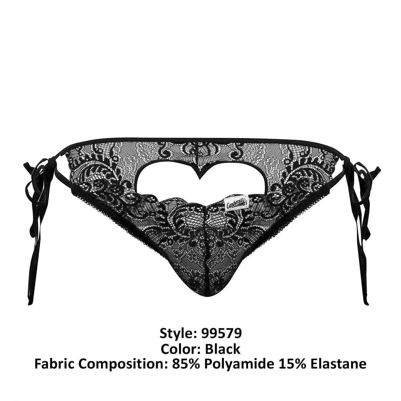CandyMan Men's Underwear 99579 Lace Heart Bikini Color Black