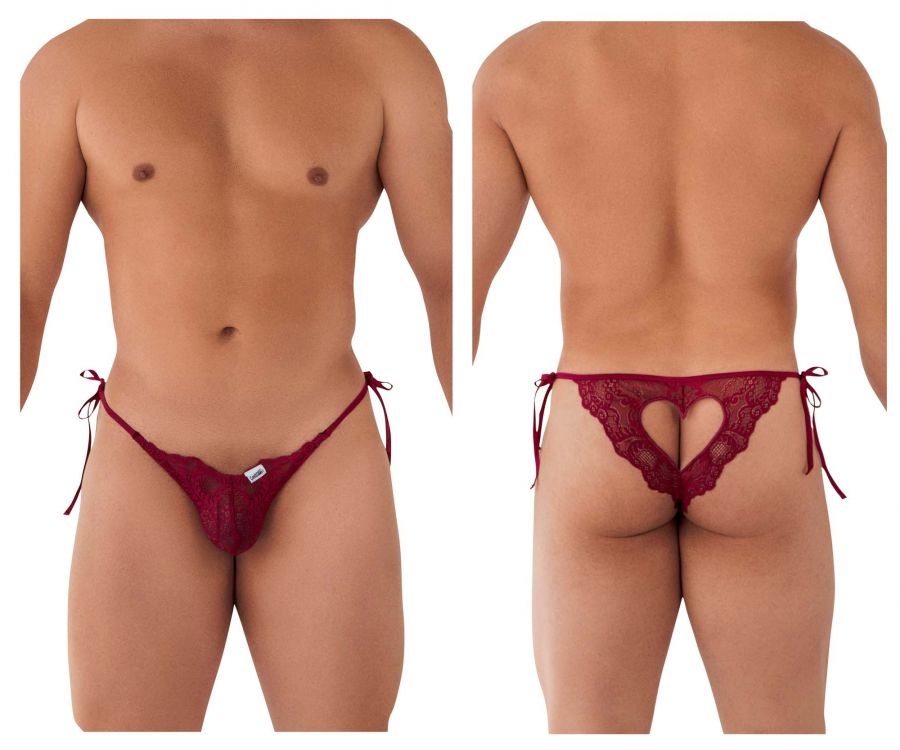 CandyMan Men's Underwear 99579 Lace Heart Bikini Color Burgundy