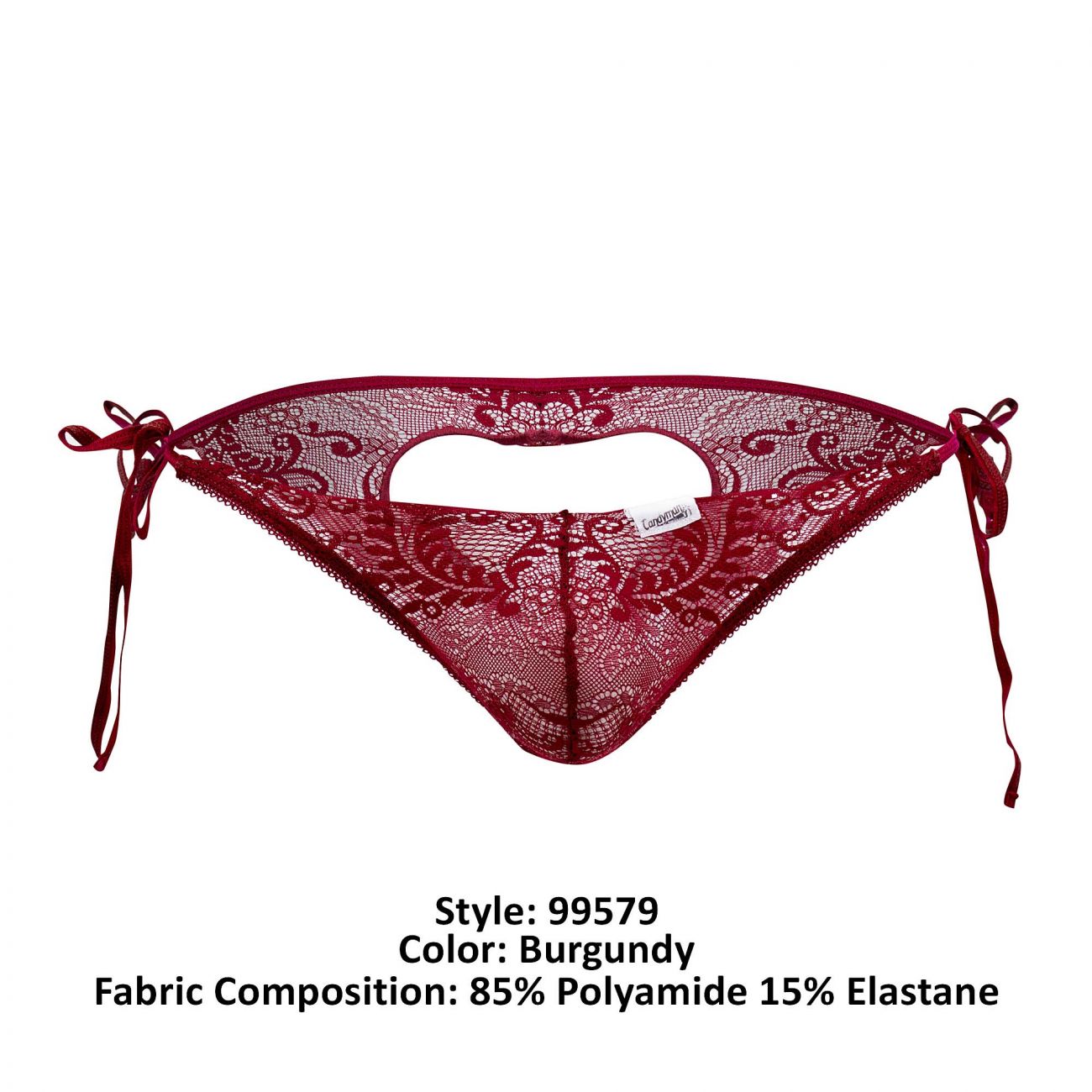 CandyMan Men's Underwear 99579 Lace Heart Bikini Color Burgundy