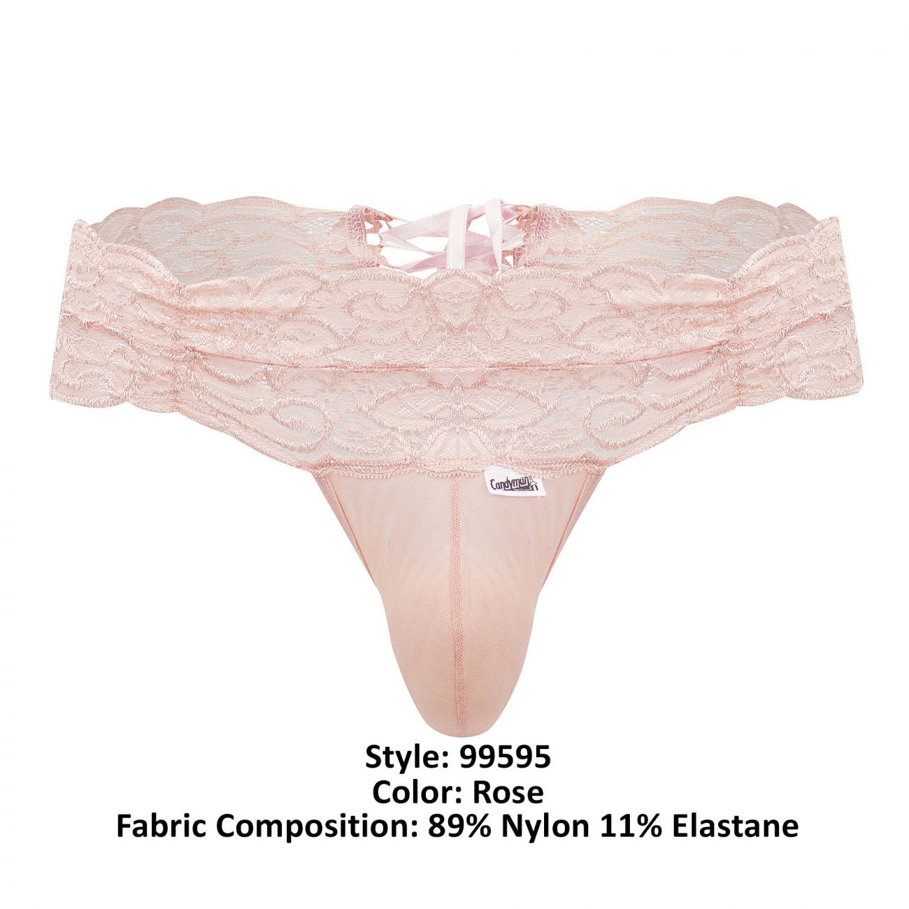 CandyMan 99595 Men's Underwear Lace Mesh Thongs Color Rose