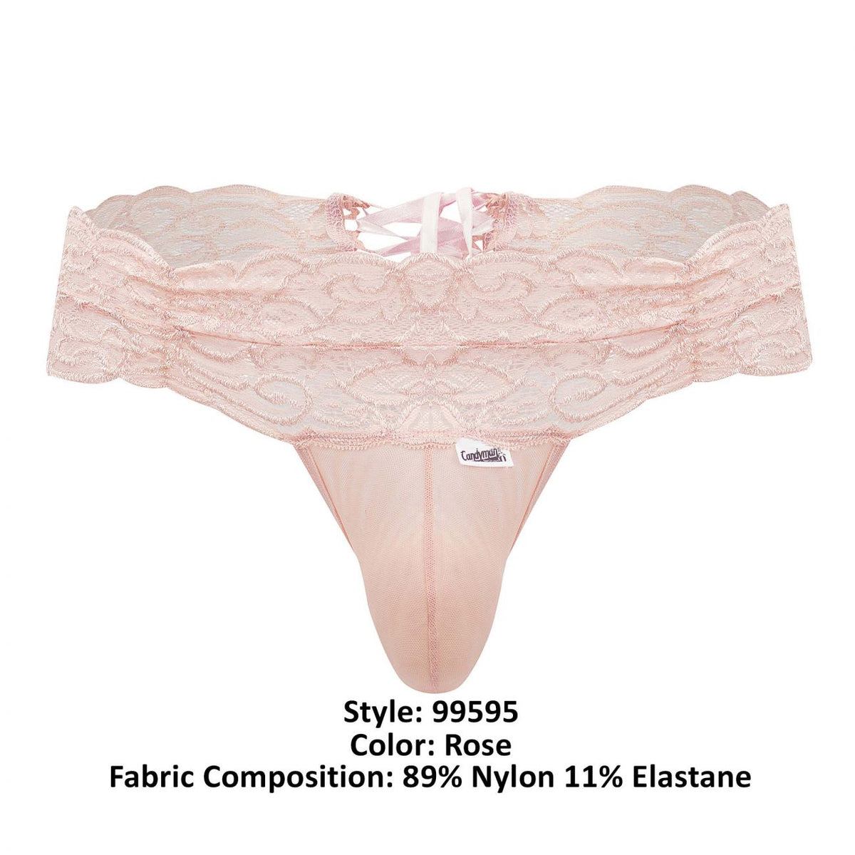 CandyMan 99595 Men's Underwear Lace Mesh Thongs Color Rose