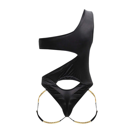 CandyMan Men's Underwear 99597X One Shoulder Bodysuit Color Black