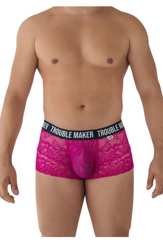 CandyMan Men's Underwear 99616X Trouble Maker Lace Trunks Color Pink