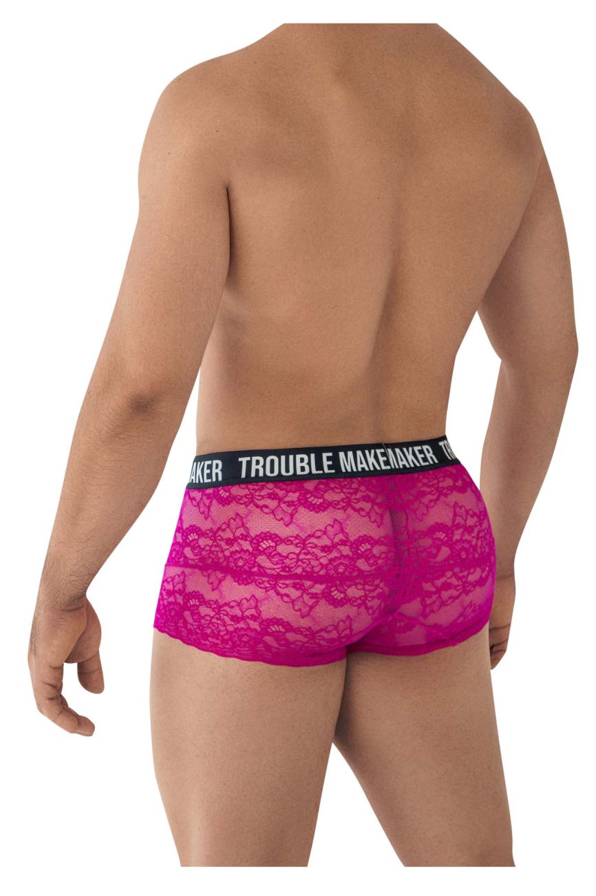 CandyMan Men's Underwear 99616X Trouble Maker Lace Trunks Color Pink