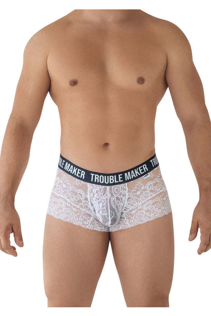 CandyMan Men's Underwear 99616X Trouble Maker Lace Trunks Color White