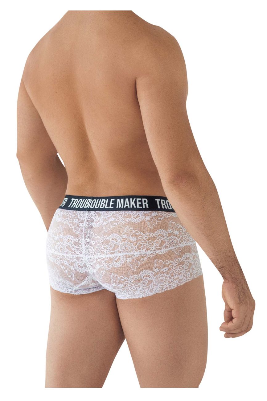 CandyMan Men's Underwear 99616X Trouble Maker Lace Trunks Color White
