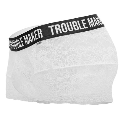 CandyMan Men's Underwear 99616X Trouble Maker Lace Trunks Color White