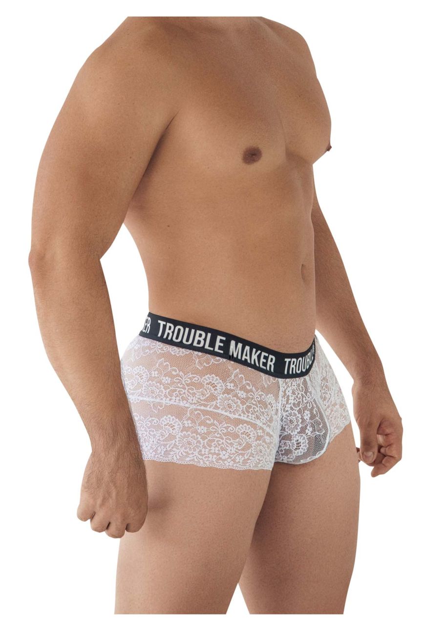 CandyMan Men's Underwear 99616X Trouble Maker Lace Trunks Color White