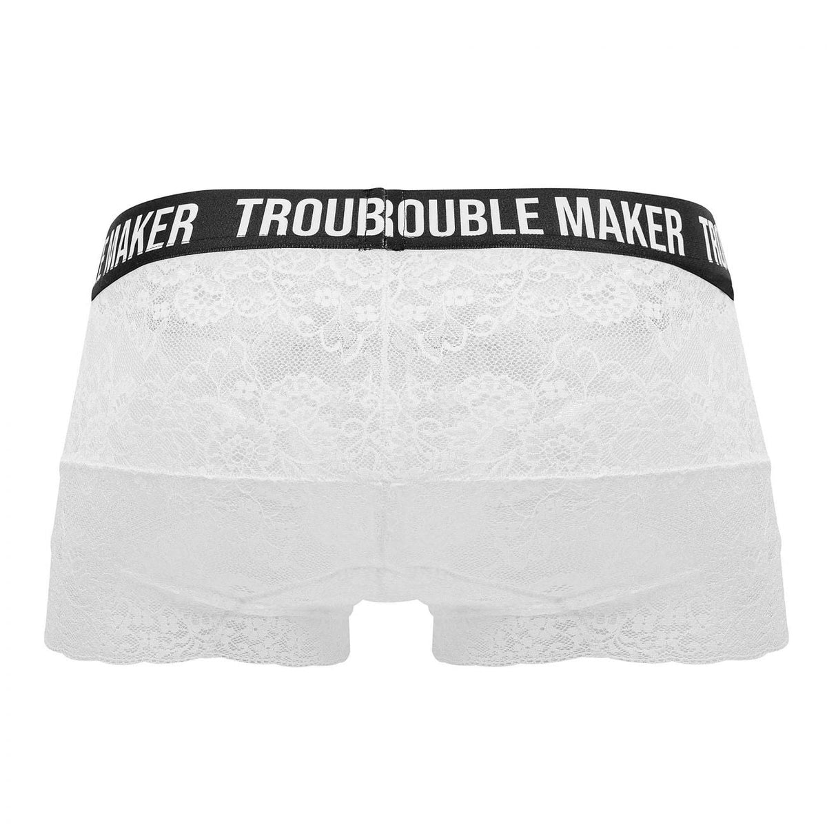 CandyMan Men's Underwear 99616X Trouble Maker Lace Trunks Color White