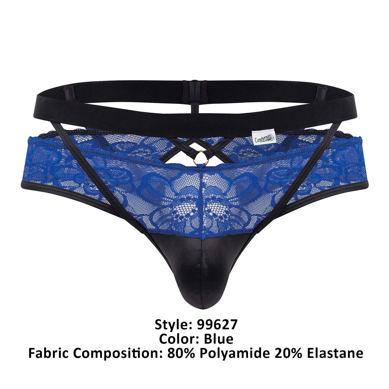 CandyMan Men's Underwear 99627 Lace Jockstrap Color Blue