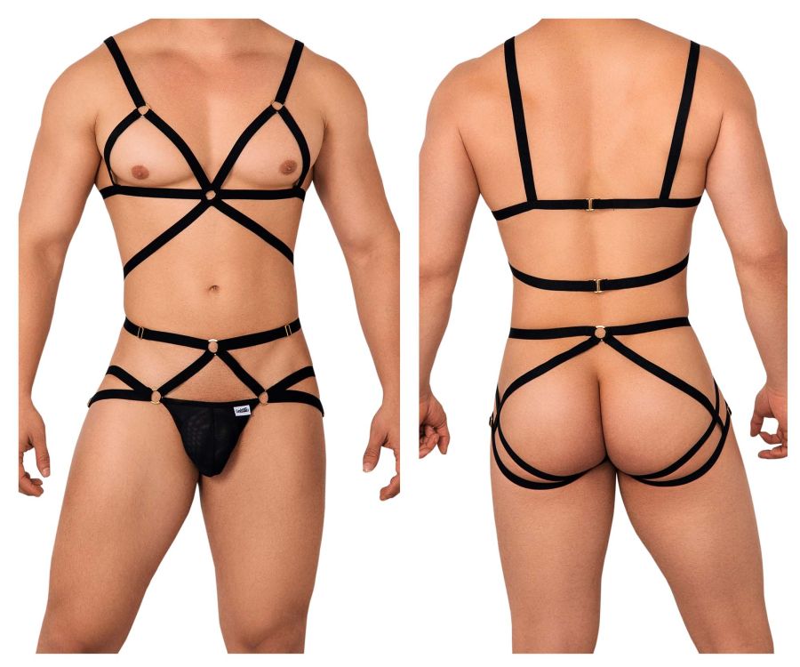CandyMan Men's Underwear 99635 Harness Two Piece Set Color Black