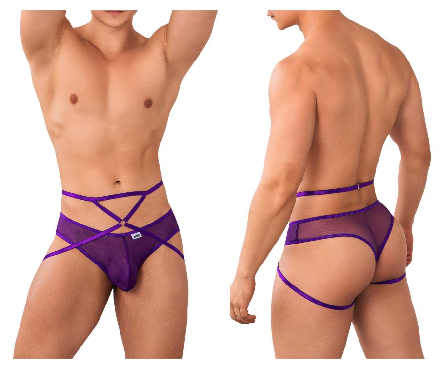 CandyMan Men's Underwear 99640 Mesh Thongs Color Purple