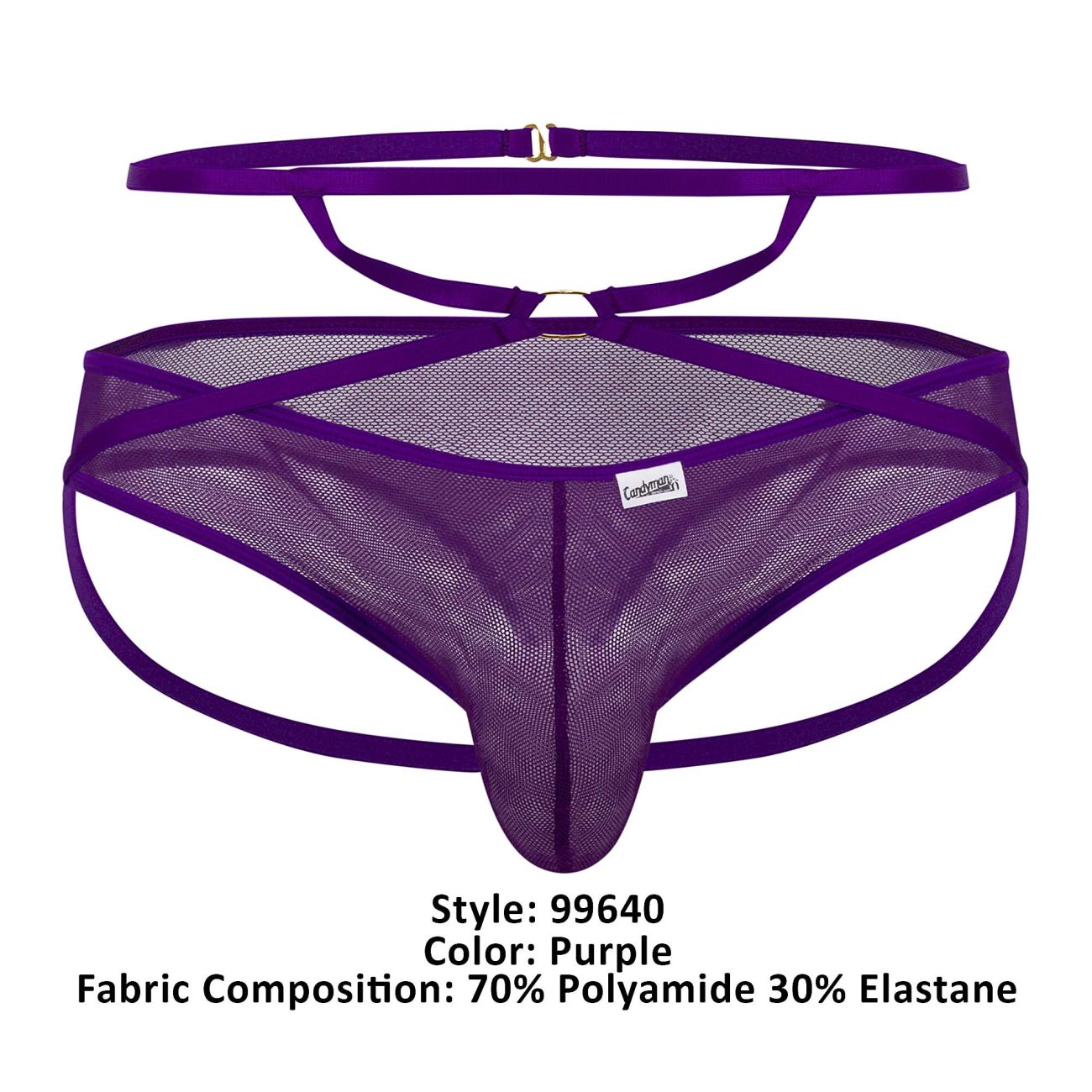 CandyMan Men's Underwear 99640 Mesh Thongs Color Purple