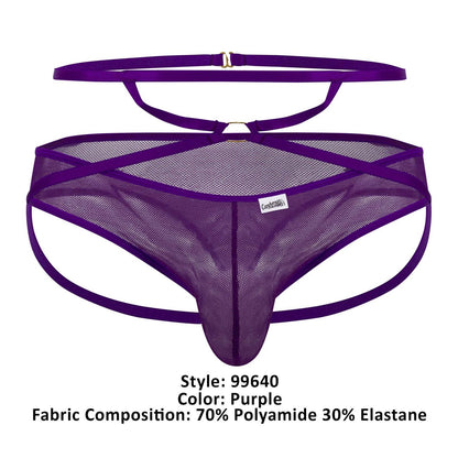 CandyMan Men's Underwear 99640 Mesh Thongs Color Purple