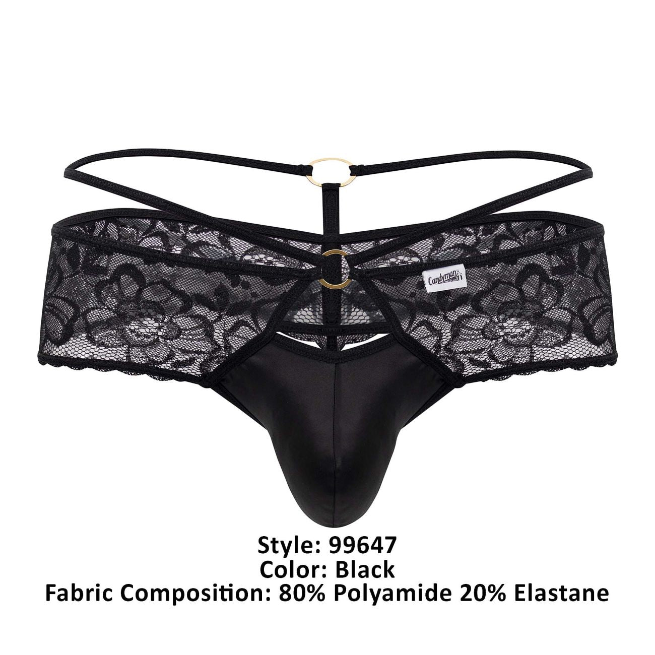 CandyMan Men's Underwear 99647 Lace Thongs Color Black