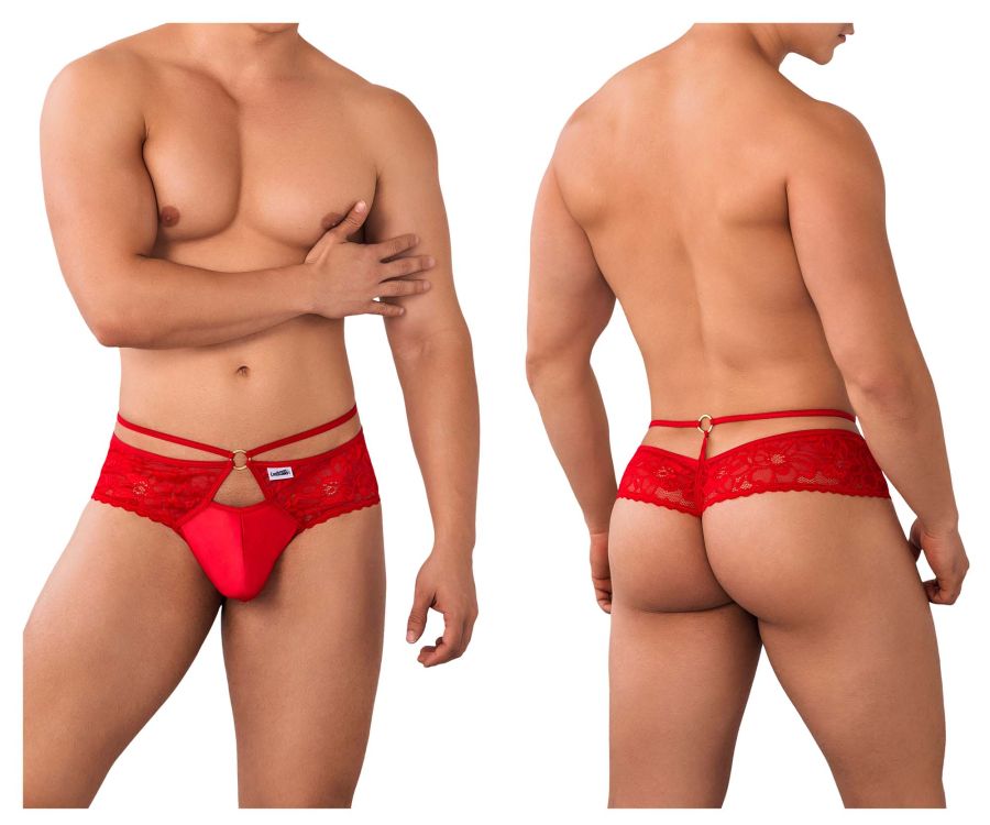 CandyMan Men's Underwear 99647 Lace Thongs Color Red