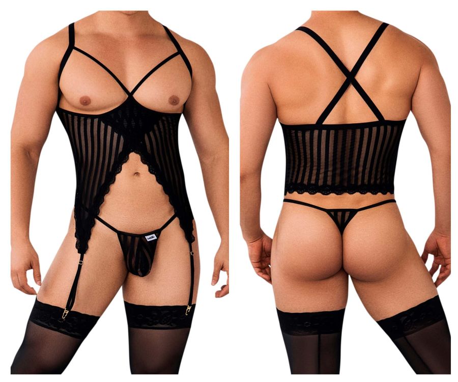 CandyMan 99654 Men's Underwear Two Piece Set Color Black Mesh