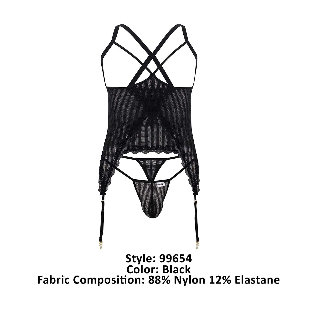 CandyMan 99654 Men's Underwear Two Piece Set Color Black Mesh