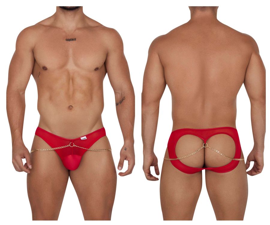 CandyMan Men's Underwear 99672X Chain Jock Briefs Color Red
