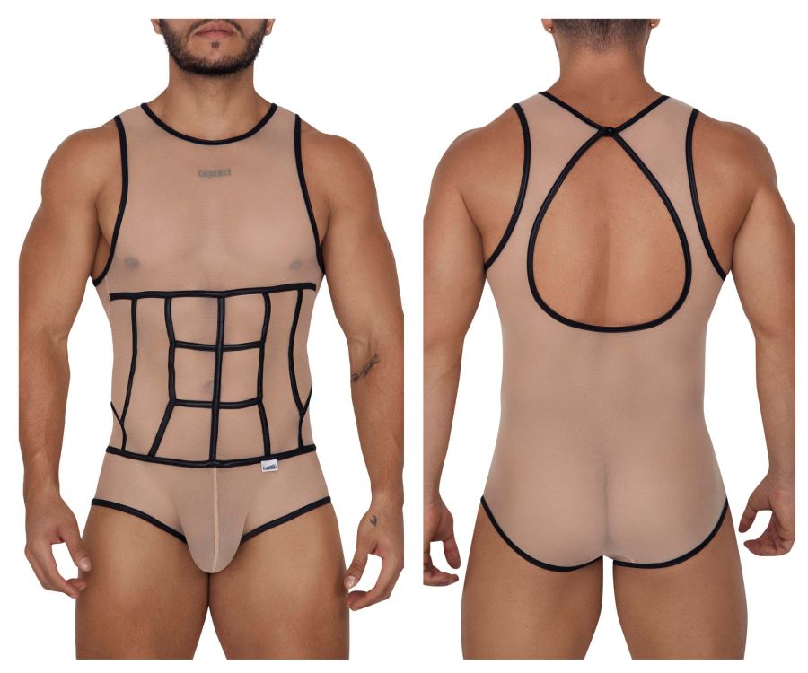 CandyMan Men's Underwear 99683X Tulle Bodysuit Color Beige